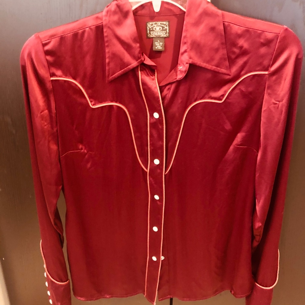 Lucky Brand Burgundy Silk Western Snap L
